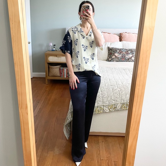 DISSH Pants - DISSH Evans Navy Blue Silk Wide Leg Pants